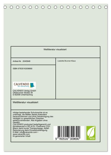 Produktbild: Weltliteratur visualisiert (Tischkalender 2026 DIN A5 hoch), CALVENDO Monatskalender