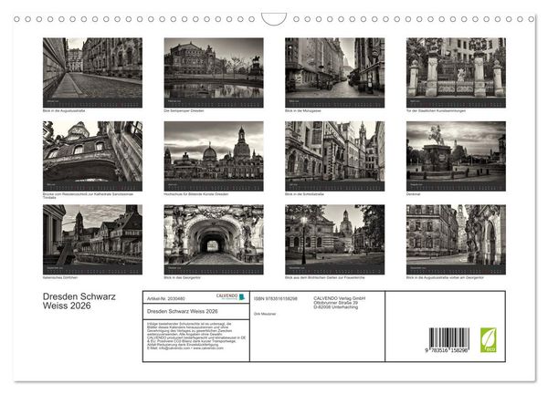 Produktbild: Dresden Schwarz Weiss 2026 (Wandkalender 2026 DIN A3 quer), CALVENDO Monatskalender
