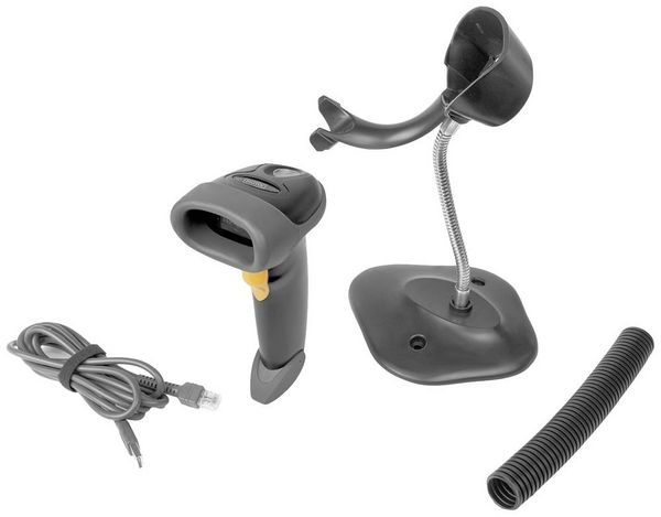 Produktbild: Digitus DA-81002 2D Barcode-Scanner Kabelgebunden 1D, 2D LED Schwarz Hand-Scanner inkl. Standfu&szlig; USB-A