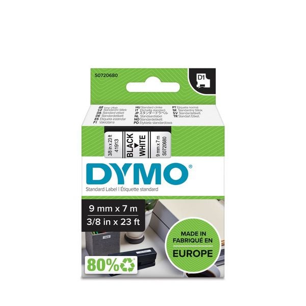 Produktbild: DYMO Beschriftungsband D1 schwarz auf wei&szlig; 9mm Faltschachtelblister