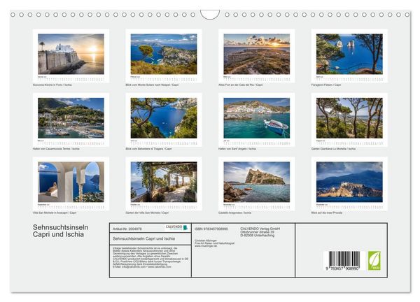 Produktbild: Sehnsuchtsinseln Capri und Ischia (Wandkalender 2026 DIN A3 quer), CALVENDO Monatskalender