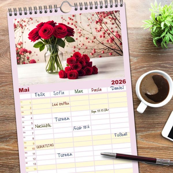Produktbild: Familienplaner 2026 - Romantischer Terminkalender mit 5 Spalten (Wandkalender, 21 x 45 cm) CALVENDO