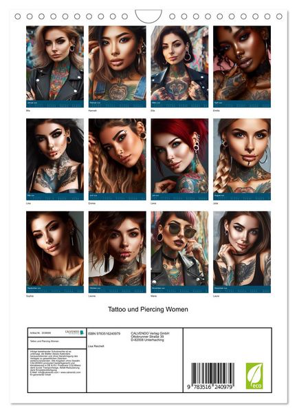 Produktbild: Tattoo und Piercing Women (Wandkalender 2026 DIN A4 hoch), CALVENDO Monatskalender