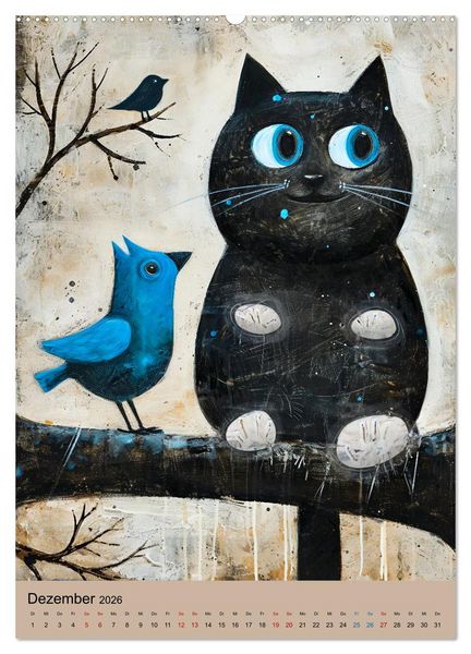 Produktbild: Lustige Katzen-Karikaturen - Minimalistischer Spa&szlig; mit Maus, Vogel und Co (Wandkalender 2026 DIN A2 hoch), CALVENDO Monatskalender