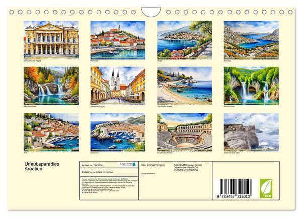 Produktbild: Urlaubsparadies Kroatien (Wandkalender 2026 DIN A4 quer), CALVENDO Monatskalender