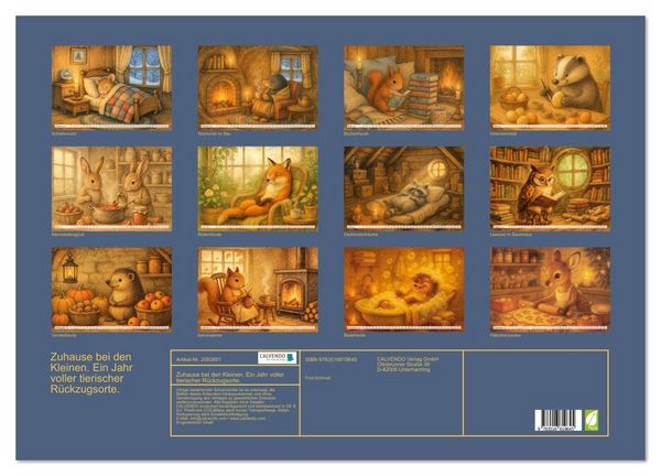 Produktbild: Zuhause bei den Kleinen. Ein Jahr voller tierischer R&uuml;ckzugsorte. (Wandkalender 2026 DIN A2 quer), CALVENDO Monatskalender