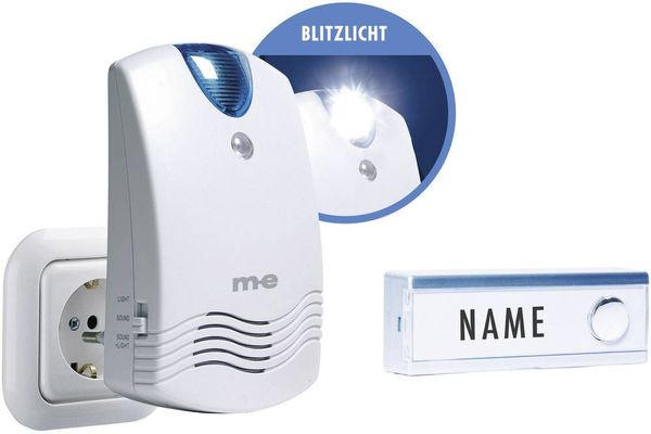 M-e modern-electronics FG1.2 Funkklingel Komplett-Set mit Namensschild, mit Blitzlicht