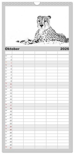 Produktbild: Familienplaner 2026 - AFRIKA - Schwarz-weiss Fotografien im modernen "High Key" Look mit 5 Spalten (Wandkalender, 21 x 45 cm) CALVENDO