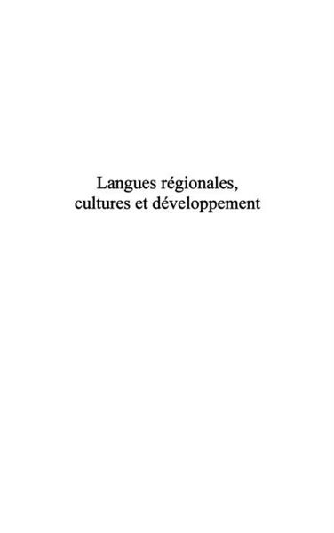 Produktbild: Langues regionales, cultures et developpement