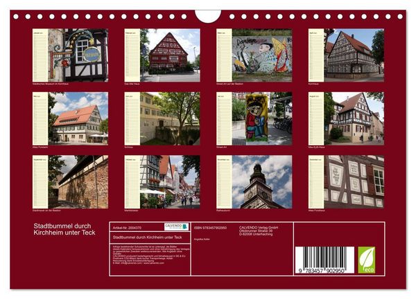 Produktbild: Stadtbummel durch Kirchheim unter Teck (Wandkalender 2026 DIN A4 quer), CALVENDO Monatskalender