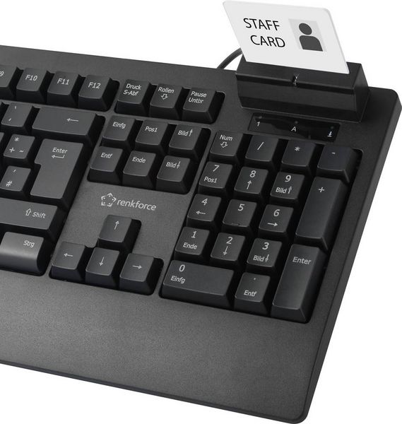 Produktbild: Renkforce RF-CKB-200 USB Tastatur Deutsch, QWERTZ Schwarz Chipkarten-Leser