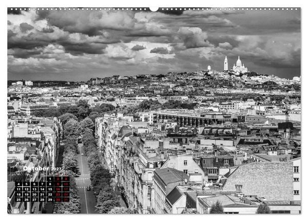 Produktbild: Paris-Impressionen in Schwarz-Wei&szlig; (hochwertiger Premium Wandkalender 2027 DIN A2 quer), Kunstdruck in Hochglanz