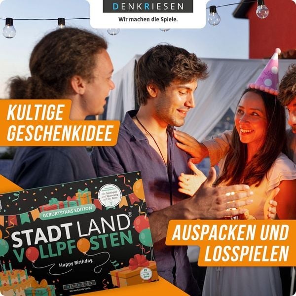 Denkriesen - Stadt Land Vollpfosten® - Geburtstags Edition - "happy Birthday." - A4