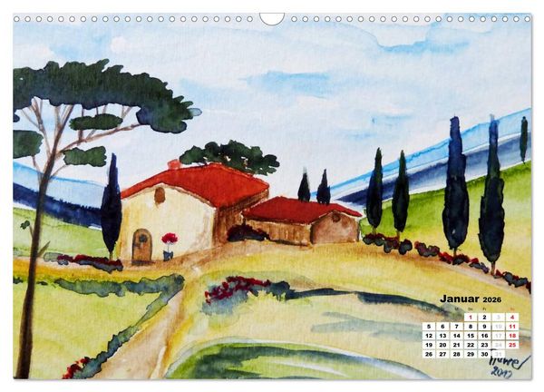 Produktbild: Toskana in Aquarell (Wandkalender 2026 DIN A3 quer), CALVENDO Monatskalender