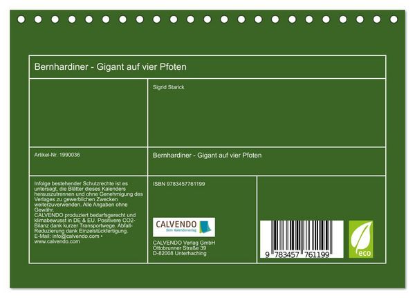 Produktbild: Bernhardiner - Gigant auf vier Pfoten (Tischkalender 2026 DIN A5 quer), CALVENDO Monatskalender