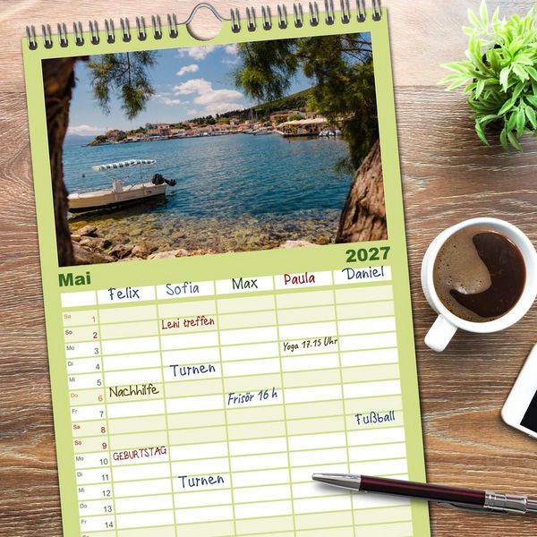 Produktbild: Familienplaner 2027 - Zakynthos und Kefalonia Trauminseln im Ionischen Meer mit 5 Spalten (Wandkalender, 21 x 45 cm) CALVENDO