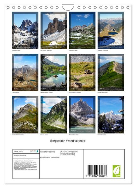 Produktbild: Bergwelten Wandkalender (Wandkalender 2026 DIN A4 hoch), CALVENDO Monatskalender