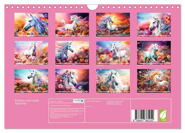 Produktbild: Einhorn und coole Spr&uuml;che (Wandkalender 2026 DIN A4 quer), CALVENDO Monatskalender