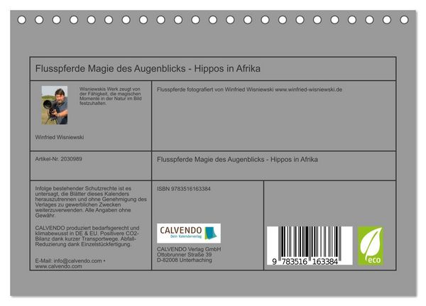 Produktbild: Flusspferde Magie des Augenblicks - Hippos in Afrika (Tischkalender 2026 DIN A5 quer), CALVENDO Monatskalender