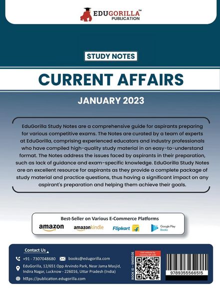 Produktbild: Study Notes for Current Affairs January 2023 - Useful for UPSC, State PSC, Defence, Police, SSC, Banking, Management, Law and State Government Exams |