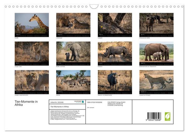 Produktbild: Tier-Momente in Afrika (Wandkalender 2026 DIN A3 quer), CALVENDO Monatskalender