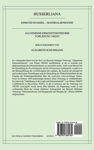 Produktbild: Allgemeine Erkenntnistheorie Vorlesung 1902/03