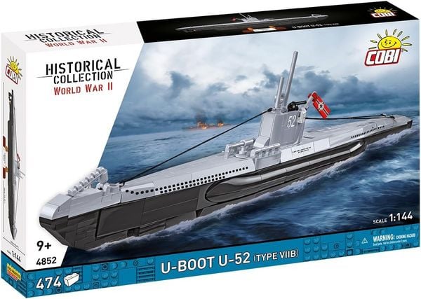 COBI Historical Collection 4852 - U-Boot U-52 (Type VIIB), WWII, Bausatz 1:144, 474 Klemmbausteine