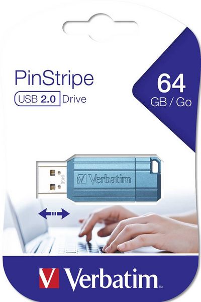 Produktbild: Verbatim USB DRIVE 2.0 PINSTRIPE USB-Stick 64GB Blau 49961 USB-A (USB 2.0)