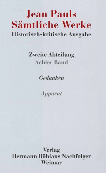 Produktbild: Jean Pauls S&auml;mtliche Werke. Historisch-kritische Ausgabe