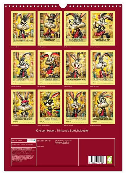 Produktbild: Kneipen-Hasen. Trinkende Spr&uuml;cheklopfer (Wandkalender 2026 DIN A3 hoch), CALVENDO Monatskalender