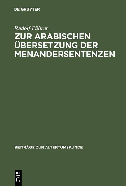 Produktbild: Zur arabischen &Uuml;bersetzung der Menandersentenzen