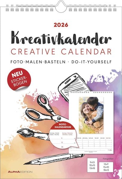 Produktbild: Kreativ-Kalender A4 Notiz 2026 mit Platz für Notizen - weiß - 21 x 29,7 - Do it yourself calendar A4 - datiert - Foto-Kalender - Alpha Edition