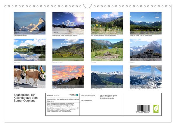 Produktbild: Saanenland. Ein Kalender aus dem Berner Oberland (Wandkalender 2026 DIN A3 quer), CALVENDO Monatskalender
