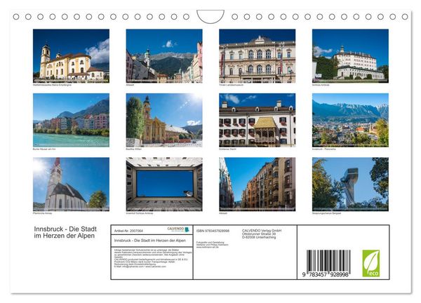 Produktbild: Innsbruck - Die Stadt im Herzen der Alpen (Wandkalender 2026 DIN A4 quer), CALVENDO Monatskalender