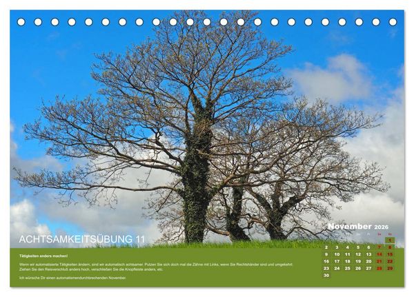 Produktbild: Achtsamkeit, 12 &Uuml;bungen zu mehr Achtsamkeit. (Tischkalender 2026 DIN A5 quer), CALVENDO Monatskalender