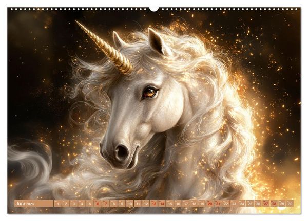Produktbild: Zwischen Glitzer und Fantasie-Einh&ouml;rner durchs Jahr (hochwertiger Premium Wandkalender 2026 DIN A2 quer), Kunstdruck in Hochglanz