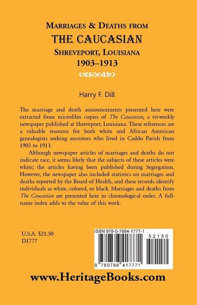 Produktbild: Marriages and Deaths from the Caucasian, Shreveport, Louisiana, 1903-1913