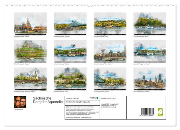 Produktbild: S&auml;chsische Dampfer Aquarelle (hochwertiger Premium Wandkalender 2026 DIN A2 quer), Kunstdruck in Hochglanz