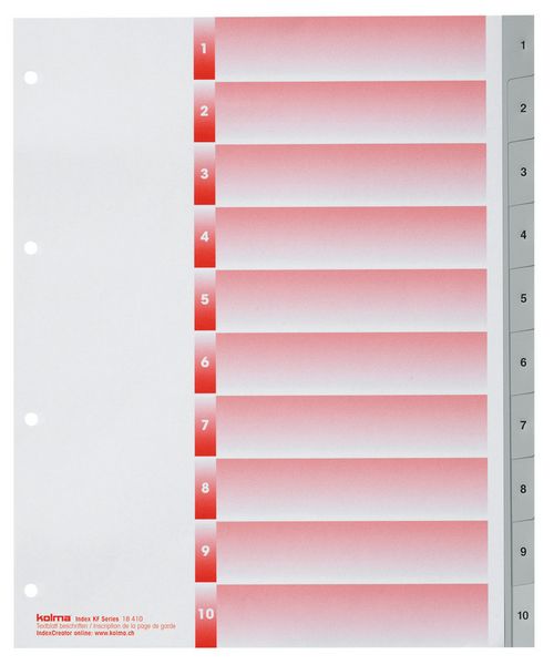 Produktbild: KOLMA&reg; Register KolmaFlex XL Vollformat &uuml;berbreit grau, mit Indexblatt, A4 1-10 10teilig 4 Loch