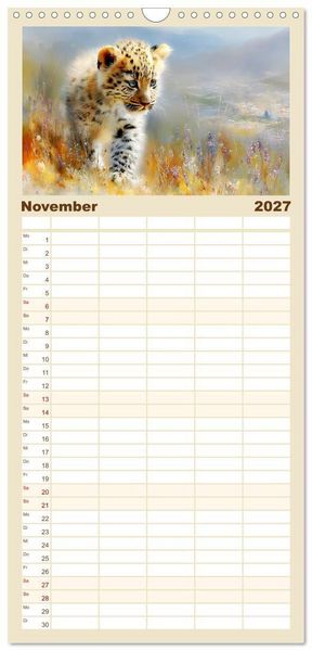 Produktbild: Familienplaner 2027 - Leopardenkinder. Afrikas Katzenbabys im Licht der Natur mit 5 Spalten (Wandkalender, 21 x 45 cm) CALVENDO