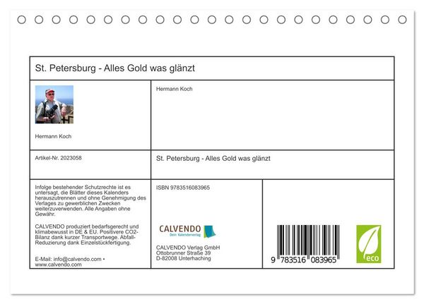 Produktbild: St. Petersburg - Alles Gold was gl&auml;nzt (Tischkalender 2026 DIN A5 quer), CALVENDO Monatskalender