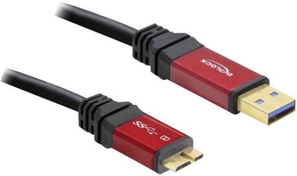 Delock USB-Kabel USB 3.2 Gen1 (USB 3.0 / USB 3.1 Gen1) USB-A Stecker, USB-Micro-B 3.0 Stecker 1.00m Rot, Schwarz vergold