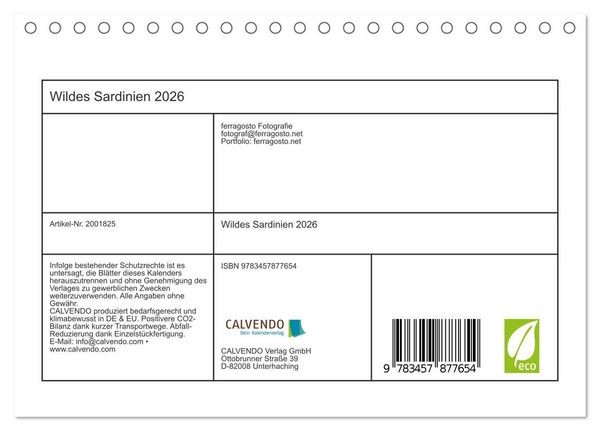 Produktbild: Wildes Sardinien 2026 (Tischkalender 2026 DIN A5 quer), CALVENDO Monatskalender