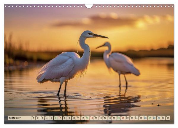 Produktbild: Silberreiher - pure Eleganz (Wandkalender 2027 DIN A3 quer), CALVENDO Monatskalender