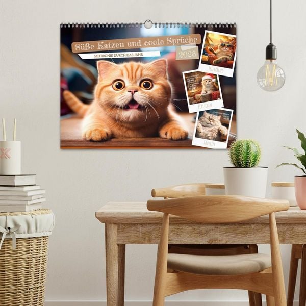 Produktbild: S&uuml;&szlig;e Katzen und coole Spr&uuml;che (Wandkalender 2026 DIN A3 quer), CALVENDO Monatskalender