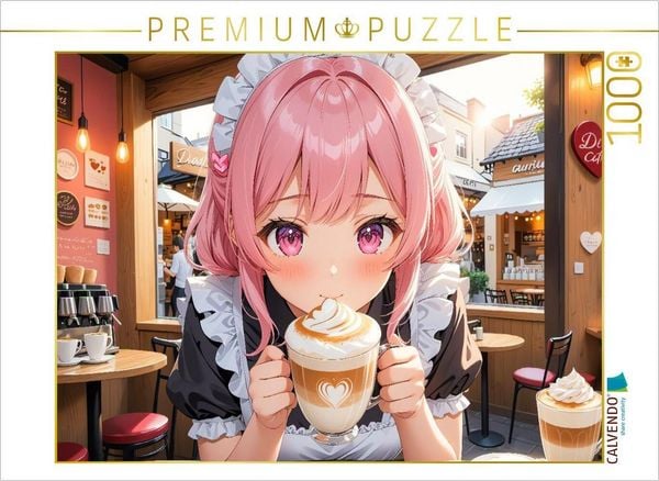 Produktbild: CALVENDO Puzzle Anime Maid mit Latte Art im Caf&eacute; - Manga Bild voller Charme | 1000 Teile Lege-Gr&ouml;&szlig;e 64x48cm Foto-Puzzle f&uuml;r gl&uuml;ckliche Stunden