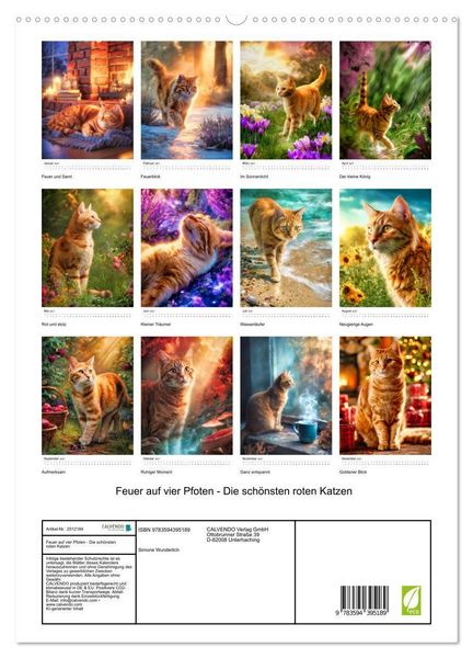 Produktbild: Feuer auf vier Pfoten - Die sch&ouml;nsten roten Katzen (hochwertiger Premium Wandkalender 2027 DIN A2 hoch), Kunstdruck in Hochglanz