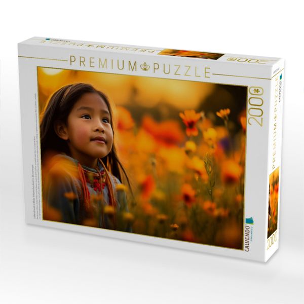 Produktbild: CALVENDO Puzzle Lebensfreude in Bl&uuml;te: Indianisches Kind im Blumenmeer | 2000 Teile Lege-Gr&ouml;&szlig;e 90x67cm Foto-Puzzle f&uuml;r gl&uuml;ckliche Stunden