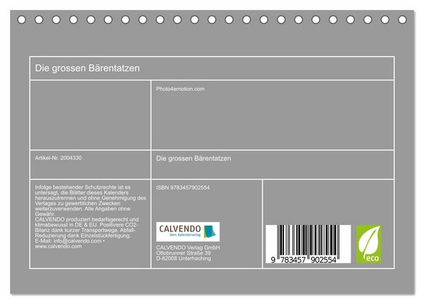 Produktbild: Die grossen B&auml;rentatzen (Tischkalender 2026 DIN A5 quer), CALVENDO Monatskalender