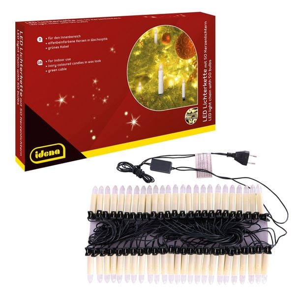 Produktbild: Idena Kerzenlichterkette LED 50 warmwei&szlig; f&uuml;r Innen